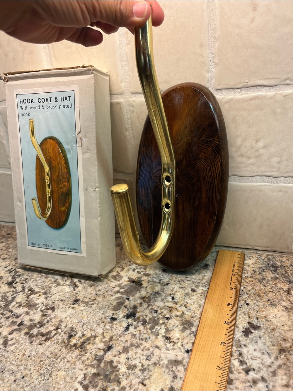 Vintage Brass Hook on Wooden plaque